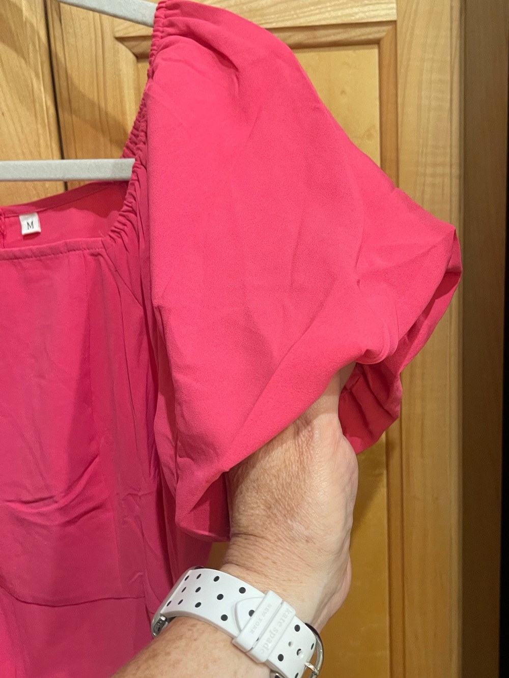Women's Hot Pink Puff-Sleeve Wrap Dress - Picture 4 of 5